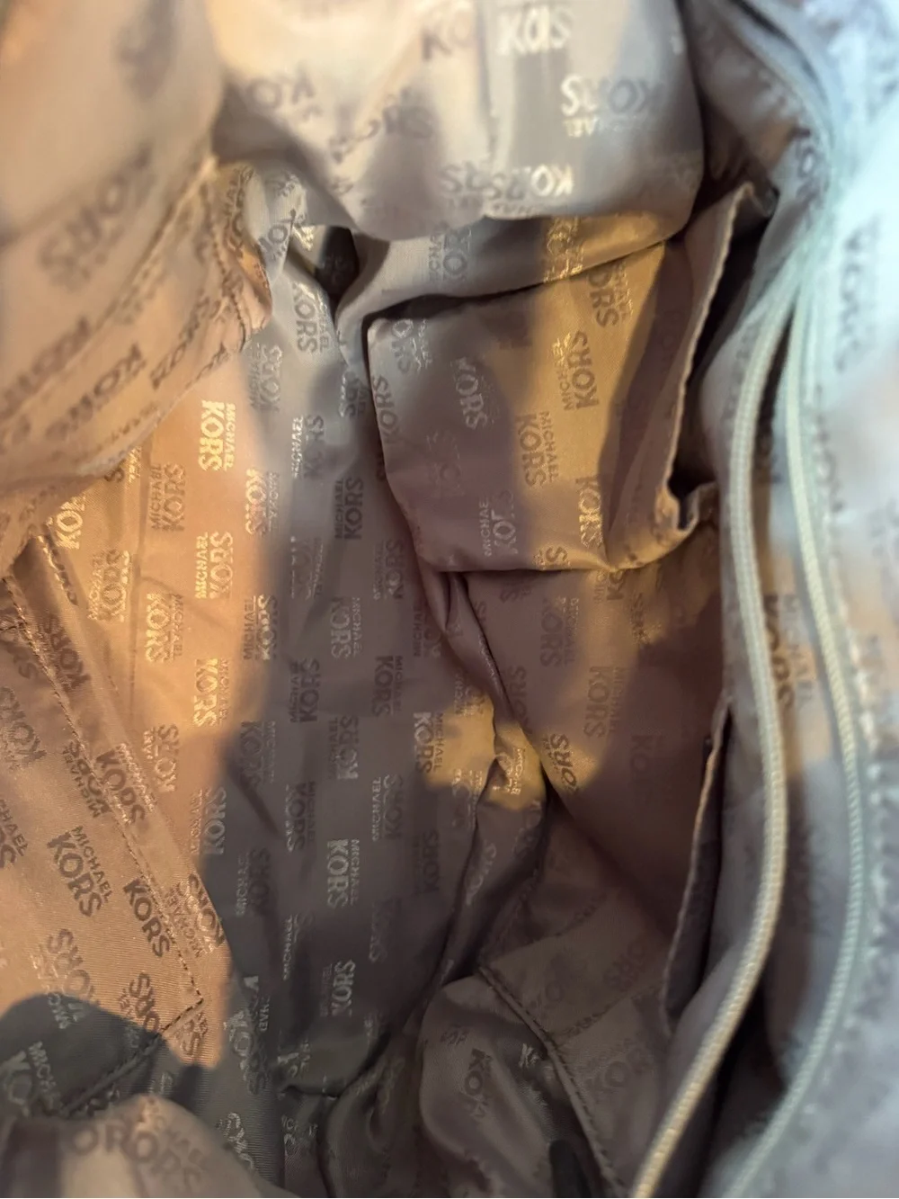 Michael Kors Beige Monogram Satchel with Bronze Trim